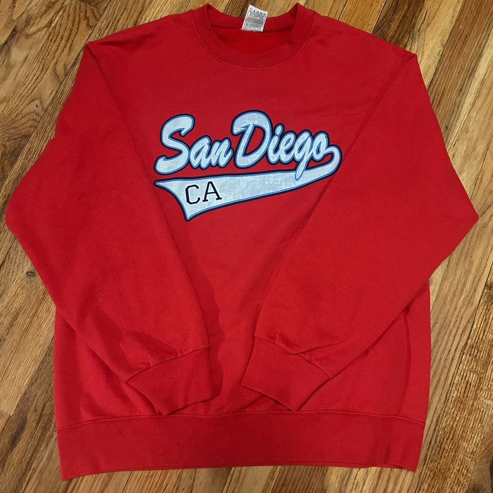 San Diego California Fruit of the Loom Red Crewneck Pullover Sweater Y2K Medium